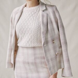 LC Lauren Conrad Double Breasted Notch Collar Blazer Pink White Suit Jacket